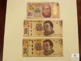3 pieces of Mexican Pesos - (2) 500 and (1) 50