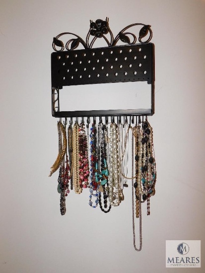 Metal wall Jewelry Organizer & Lot of Costume Necklaces