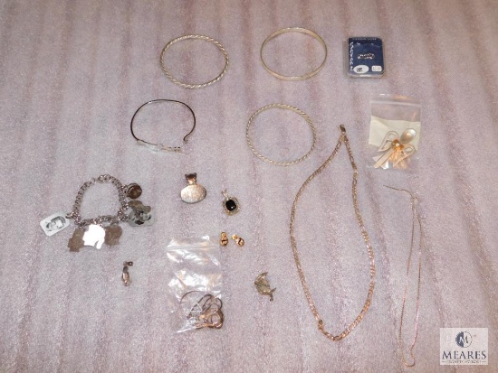 Lot assorted Sterling Silver Jewelry and silver appearing & 1 pair 14k Gold Earrings