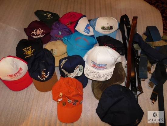 Tote lot Vintage Trucker style Ball Caps Hats & Mens Suspenders