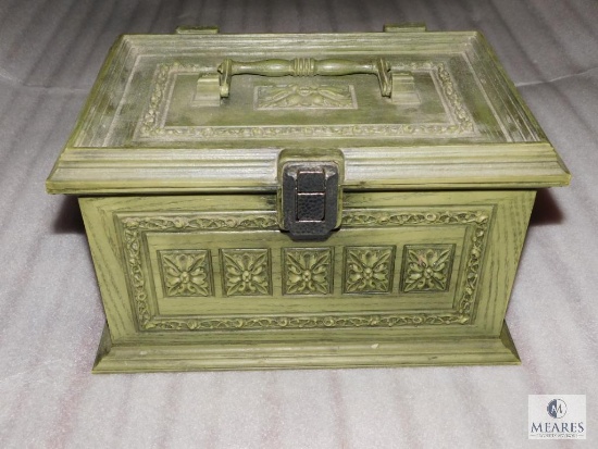 Plastic Jewelry Box Chest Washed Green with Costume Jewelry & Buttons