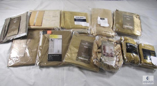 Lot of New Curtains Various Sizes - Khaki / Gold tone Colors