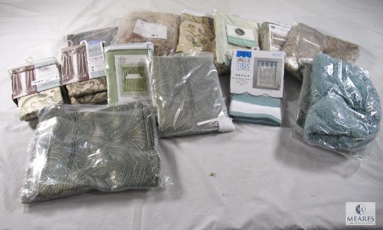 Lot of New Curtains Various Sizes - All Patterned in Shades of Green Colors