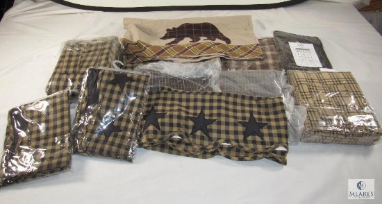 Lot of New Curtains Various Sizes - All Brown & Black Plaid Patterned Colors