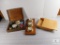 Lot 2 Wood Storage Boxes 1 with various Trinkets & 1 Sunbeam Temp Barometer Gauge