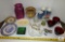 Lot various Glassware Decorations, Vanity Set, Teacups, Vases, Dishes