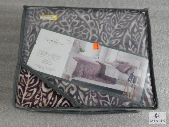 New Threshold Percale Paisley 3 pc Duvet Cover Set King Size 1 Duvet & 2 King Shams