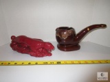 Vintage lot Pottery purple Panther Flower Pot Planter + Smoking Pipe Ashtray or Planter Pot