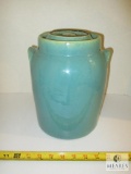 Vintage Pottery Crock...Turquoise / Teal with Lid 10