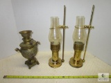 Lot Vintage Brass Oil & Candle Lanterns 1 Ornate Oil Lamp