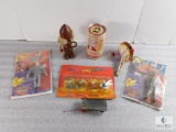 Lot of Vintage Toys Tin Noise Maker, Pee Wee Figurine, Disney, Popeye Watch