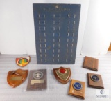 Lot Wooden Boy Scout Award Plaques & Antique Pocket Knife Display Board