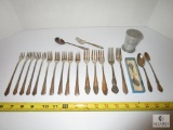 Lot Silver & Silver-plated Flatware Cocktail Forks & Spoons + Vintage Travel Cup