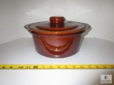 Pottery Crock Bean Pot with Lid Brown Very Nice condition