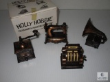 New Vintage Set Holly Hobbie Old Fashioned Collector's Miniatures Coffee Grinder Sewing Machine +