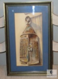Watercolor on textured paper Framed Vintage Cricket Cage signed by Bruce Ferrell