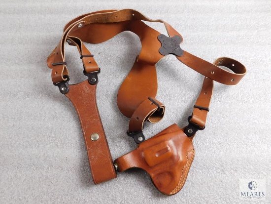 Original early Jackass leather shoulder holster fits 2-3" revolvers. Hard to find.