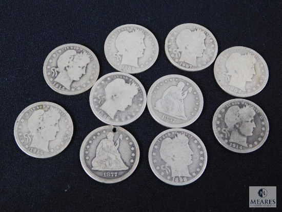 Group of 10 - mixed Barber quarters