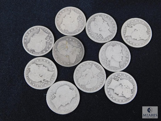 (9) Barber quarters and (1) Capped Bust quarter