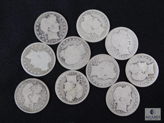 Mixed lot of (10) Barber quarters