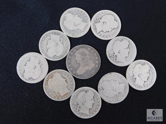 (9) Barber quarters and (1) Capped Bust quarter