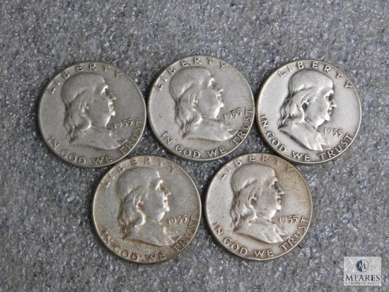 Lot of (5) Franklin half dollars