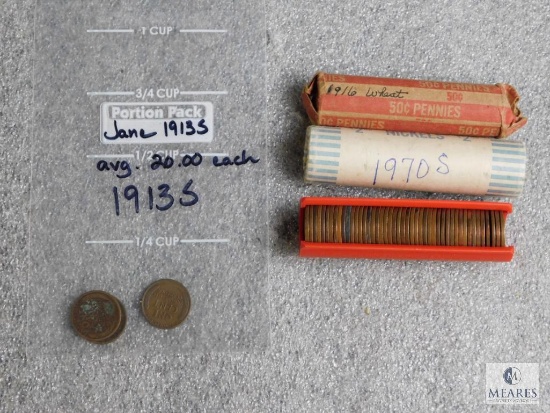 Three rolls of Lincoln wheats and Memorials plus extras