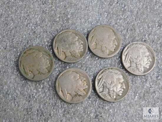 Lot of (6) mixed Buffalo nickels