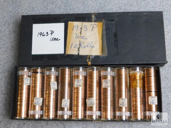 Box of (10) rolls of 1963-P Lincoln cents