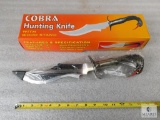 Cobra Hunting Knife with Wood Stand in Original Box. Still in the plastic!