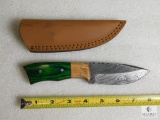 New Custom Damascus Fixed Blade Skinner with Leather Sheath