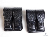 2 New Hunter leather double magazine pouch fits staggered mags like Beretta 92, Glock and similar