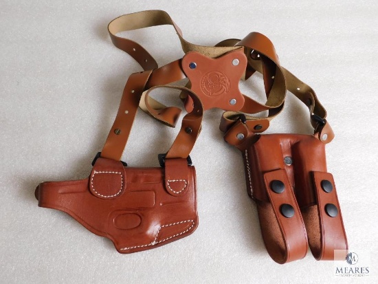New Leather Shoulder Holster w/ Double Mag Pouch fits Springfield XD Semi-Autos and Similar