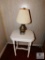 Small Wooden Table and Brass Lamp