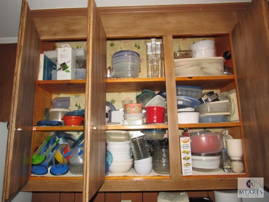 Kitchen Cabinet Contents: Plastic Bowls, Glass Bowls, Tupperware, ETC.