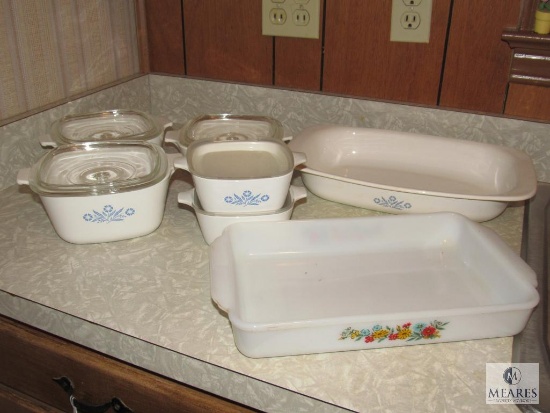 Corningware Dish Dishes & Glass Lids Blue Cornflower print