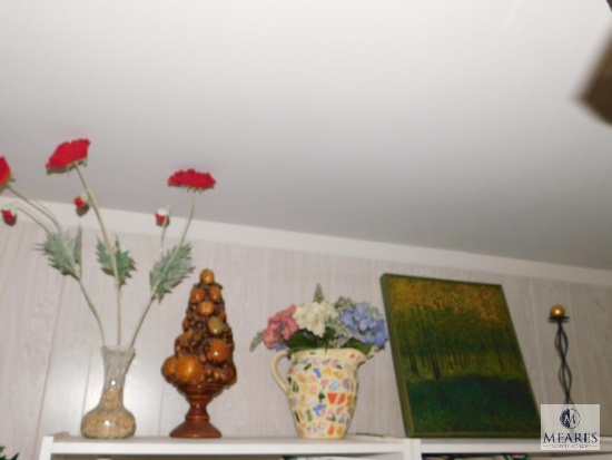 Assorted Flower Pots, Decorative Oil Painting, and Candle Holder