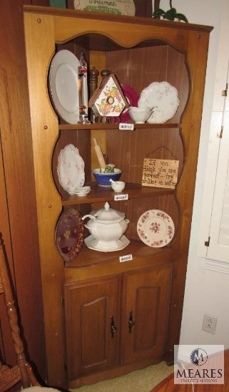 Vintage Wood Corner Cabinet Hutch