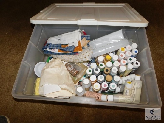 Large Lot of Assorted Painting Supplies, Acrylic Paint, Tacky Glue, Brushes, Containers, Sponges