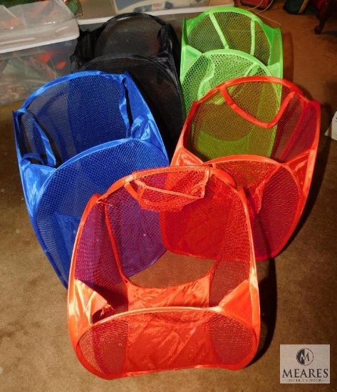Lot of 5 Assorted Mesh Collapsing Laundry Baskets