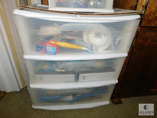 Plastic 3-Drawer Storage Drawers with Contents Included: Paper and Plastic Bowls, Plates, Cups,