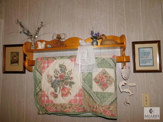 Quilt Rack and Contents with Two Pictures