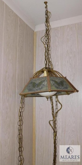 Vintage Hanging Brass Lamp Chandelier with Glass Shades