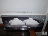 Godinger Silver Art, Co. Double Covered Porcelain Bakers with Warmer Stand in Original Box