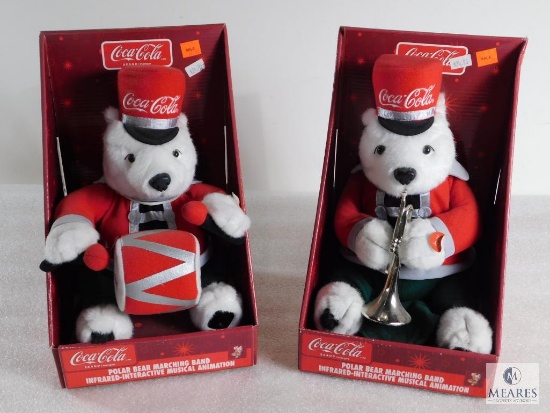 Lot of 2 Coca-Cola Marching Band Polar Bears. Dances and Sings! In Original Box, Like New!