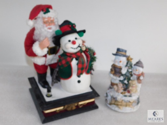 Lot of 2 Musical Christmas Items: Frosty The Snowman and Santa Claus and 1 Snowman Family Musical