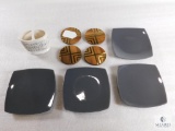 Lot New Gibson Ceramic Square Plates + 4 Wood & brass Coasters + Ivory Toothbrush holder