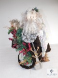 Handmade Santa Claus Plush Figurine Decoration Holding Ice Skates