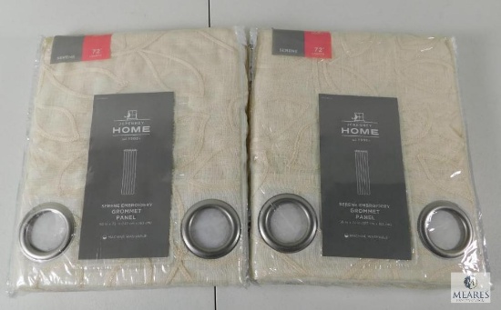 Lot 2 New Serene Embroidery Grommet Panel Curtains Ivory 50"x 72" ea