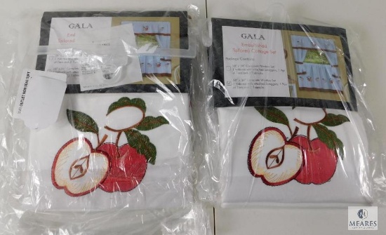Lot 2 New Gala Embellished Tailored Apple Curtain Sets Valance, Tiers, Tiebacks 58"x 36" ea